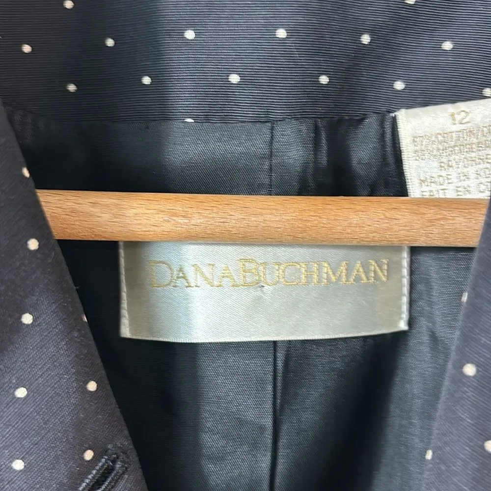 Dana Buchman black ivory polka dot 3 button blazer size large. career office